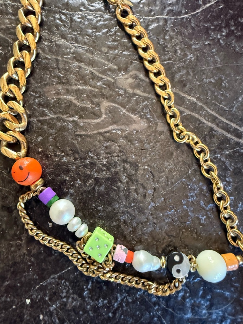 Martha Calvo Gold Chain Multicolor Bead Necklace - Fashion Statement - Picture 4 of 7